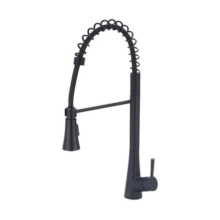 OLYMPIA FAUCETS Single Handle Spring Pull-Down Kitchen Faucet, Compression Hose, Blk, Number of Holes: 1 or 3 K-5010-MB